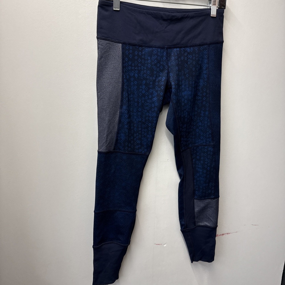 Lululemon Wunder Under Sz 8 Blue Sashiko Kanoko Twist Inkwell Patchwork Leggings - Picture 2 of 8